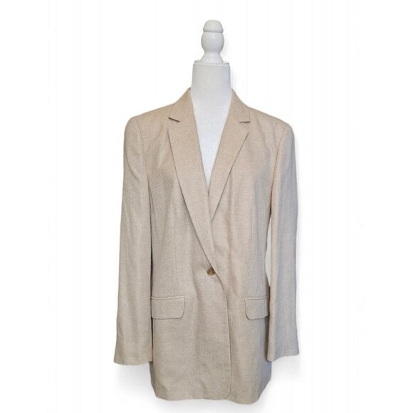 Land's End women's tan wool silk & linen women's blazer jacket size 14 TALL - Picture 1 of 9